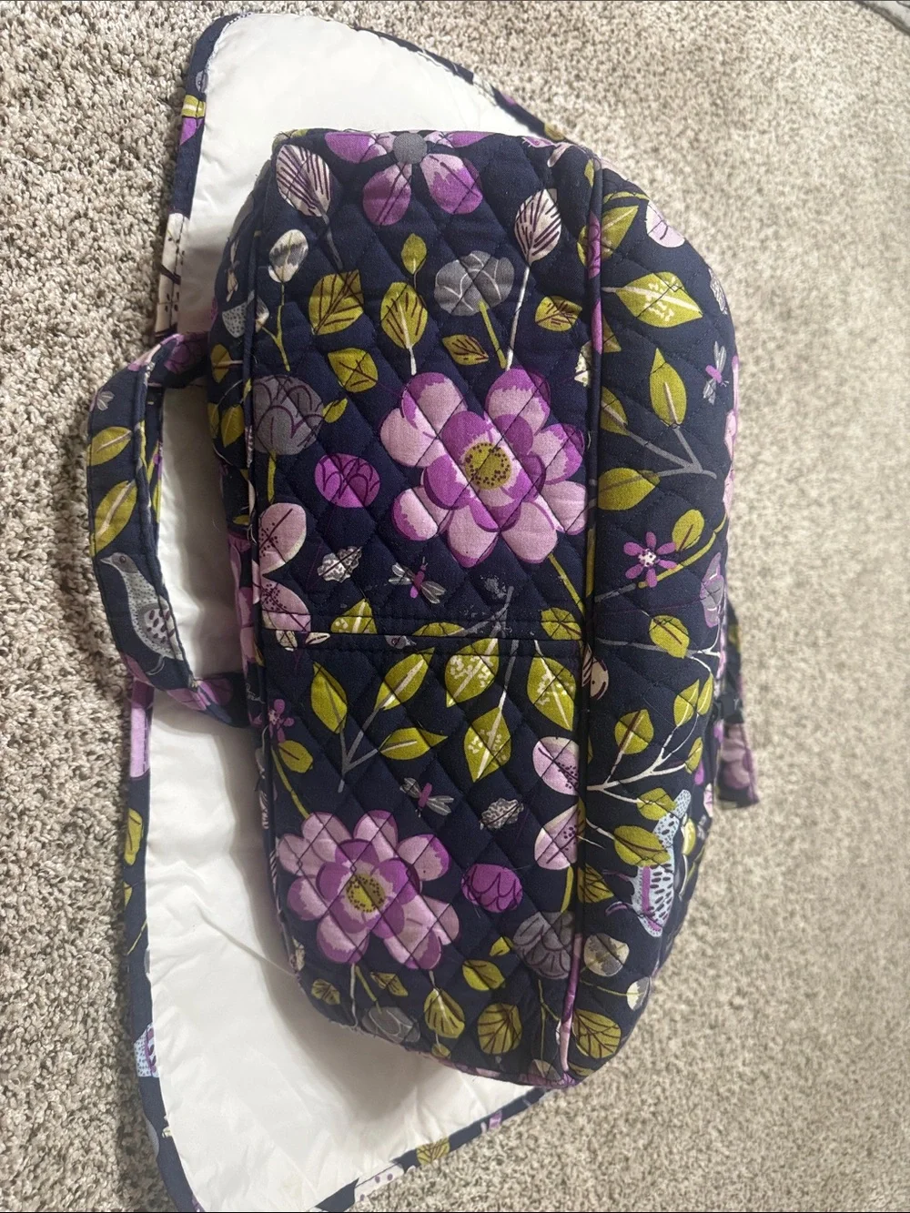 Quilted Floral Diaper Bag Tote in Purple and Navy